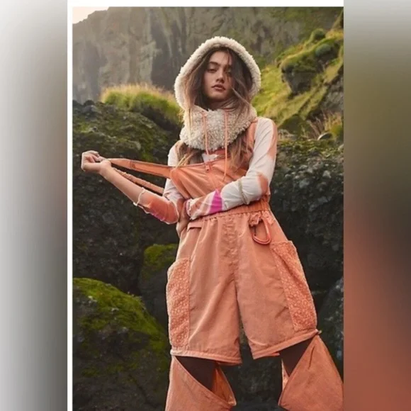 Free People orange Chaparral Hike Onesie jumpsuit overalls size small brand‎ new - Picture 2 of 4